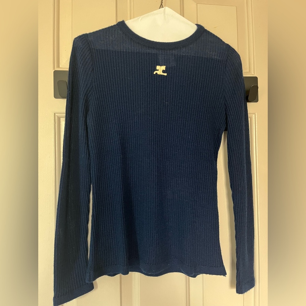 Vintage Courrèges Ribbed Knit Sweater – Navy Blue – Size M